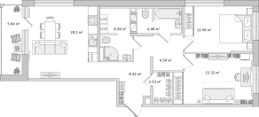 ЖК ЦДС «Dreamline», планировка 2-комнатной квартиры, 79.81 м²