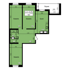 ЖК «Прагма City», планировка 3-комнатной квартиры, 96.80 м²