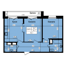 ЖК «Прагма City», планировка 2-комнатной квартиры, 66.70 м²
