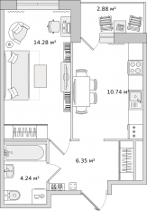 ЖК «Parkolovo», планировка 1-комнатной квартиры, 38.49 м²