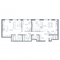 ЖК «iLove», планировка 3-комнатной квартиры, 119.70 м²