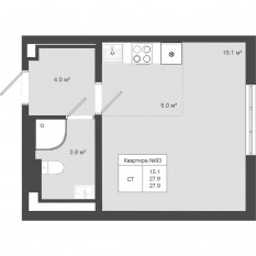 МЖК «Яковлево», планировка студии, 27.90 м²