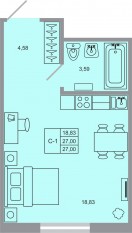 ЖК «Стороны света-2», планировка студии, 27.00 м²