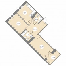 ЖК «Огни Залива», планировка 2-комнатной квартиры, 64.08 м²