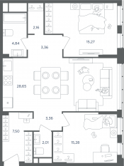 ЖК «Headliner», планировка 3-комнатной квартиры, 82.50 м²