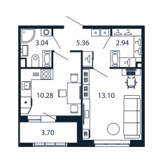 ЖК «Полис Приморский 2», планировка 1-комнатной квартиры, 34.00 м²