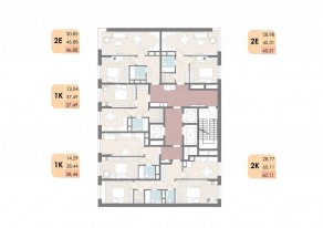 ЖК «Дюна», планировка 2-комнатной квартиры, 45.31 м²