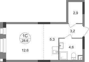 ЖК «Первый Московский», планировка студии, 28.60 м²