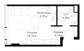 МФК «SLAVA», планировка студии, 28.10 м²