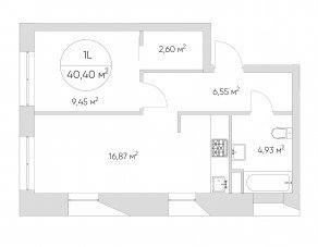 Апарт-комплекс «N'ice loft», планировка 1-комнатной квартиры, 40.30 м²