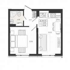 МЖК «Верево-Сити», планировка 1-комнатной квартиры, 36.20 м²