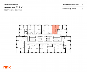 ЖК «Кавказский бульвар 51», планировка 1-комнатной квартиры, 32.90 м²