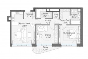 ЖК Дом «Лаврушинский», планировка 2-комнатной квартиры, 82.80 м²