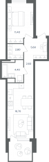 МФК «Равновесие», планировка 2-комнатной квартиры, 43.50 м²