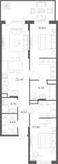 МФК «Равновесие», планировка 3-комнатной квартиры, 72.60 м²
