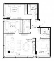 МФК «SLAVA», планировка 3-комнатной квартиры, 97.90 м²