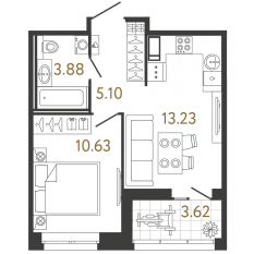 ЖК «Ultra City 3.0», планировка 1-комнатной квартиры, 32.84 м²