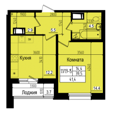 ЖК «Прагма City», планировка 1-комнатной квартиры, 41.40 м²