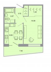 ЖК «Стороны света», планировка 1-комнатной квартиры, 32.40 м²