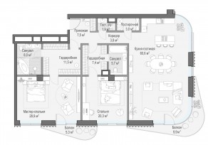 ЖК Дом «Лаврушинский», планировка 3-комнатной квартиры, 167.80 м²