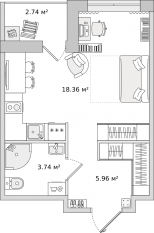 ЖК ЦДС «Dreamline», планировка студии, 27.60 м²