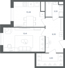 МФК «Равновесие», планировка 2-комнатной квартиры, 39.90 м²