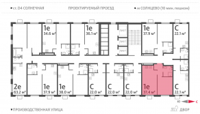 ЖК «Лучи», планировка 1-комнатной квартиры, 37.40 м²