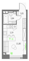 ЖК «Upside Towers», планировка студии, 24.28 м²