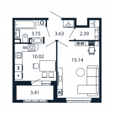 ЖК «Полис Приморский 2», планировка 1-комнатной квартиры, 34.40 м²