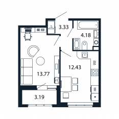 ЖК «Полис Приморский 2», планировка 1-комнатной квартиры, 33.20 м²