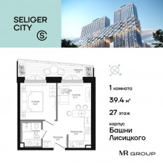 ЖК «Селигер Сити», планировка 1-комнатной квартиры, 39.43 м²