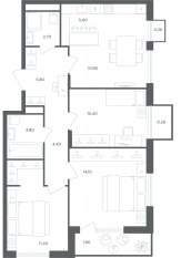 МФК «Равновесие», планировка 4-комнатной квартиры, 70.90 м²