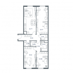 ЖК «iLove», планировка 3-комнатной квартиры, 100.60 м²