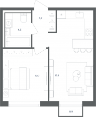 МФК «Равновесие», планировка 1-комнатной квартиры, 36.80 м²