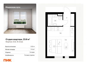 ЖК «Ильинские луга», планировка студии, 23.60 м²