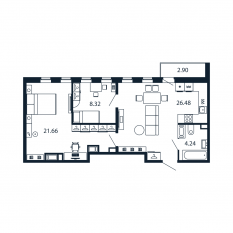 ЖК «Полис Приморский 2», планировка 2-комнатной квартиры, 60.80 м²