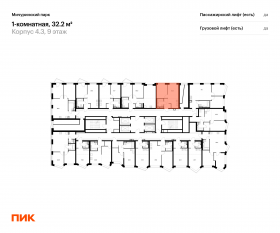 ЖК «Мичуринский парк», планировка 1-комнатной квартиры, 32.20 м²