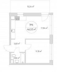 Апарт-комплекс «N'ice loft», планировка 1-комнатной квартиры, 46.50 м²