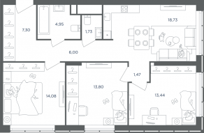 ЖК «Headliner», планировка 4-комнатной квартиры, 81.50 м²