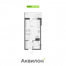 ЖК «Аквилон SKY», планировка студии, 25.20 м²