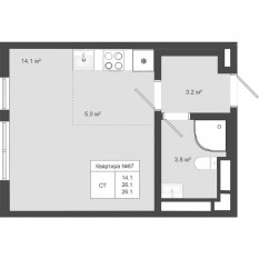 МЖК «Яковлево», планировка студии, 26.10 м²