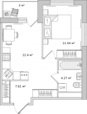ЖК «Parkolovo», планировка 1-комнатной квартиры, 36.00 м²