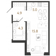 ЖК «Литера», планировка студии, 30.00 м²