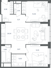 ЖК «Headliner», планировка 3-комнатной квартиры, 84.70 м²