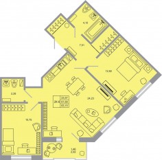ЖК «Стороны света-2», планировка 2-комнатной квартиры, 63.15 м²