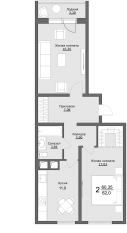 ЖК «Клевер», планировка 2-комнатной квартиры, 61.90 м²