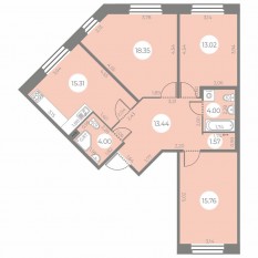 ЖК «Огни Залива», планировка 3-комнатной квартиры, 85.45 м²
