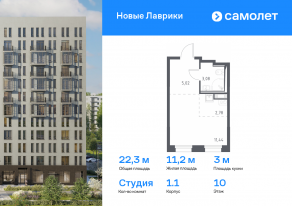 ЖК «Новые Лаврики», планировка студии, 22.32 м²