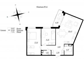 МЖК «Счастье 2.0», планировка 2-комнатной квартиры, 71.15 м²