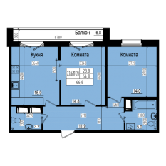 ЖК «Прагма City», планировка 2-комнатной квартиры, 66.80 м²